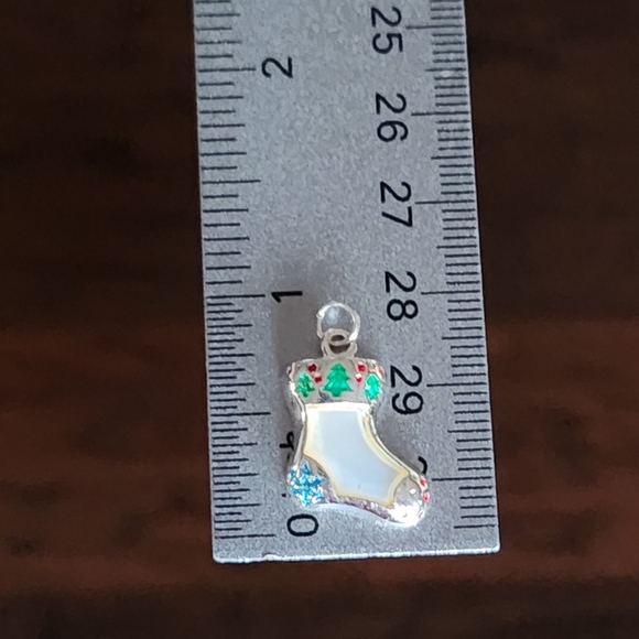 Christmas Stocking Tree MOP 925 Sterling Silver Pendant Charm Enamel Snowflake ❄ - Picture 9 of 14